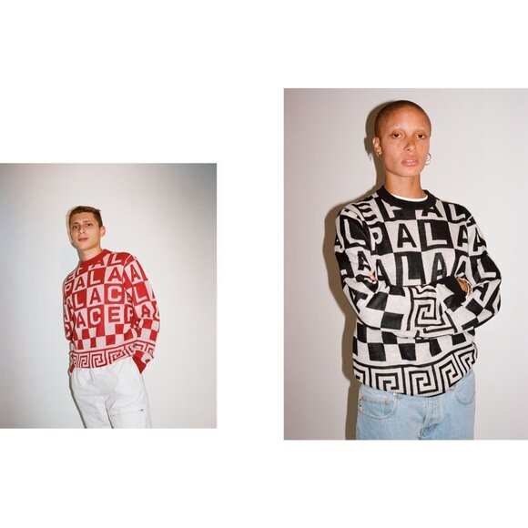 PALACE SKATEBOARDS Check-It Knit Red Logo Check Wool Crew Neck Sweater, Size L - Picture 15 of 16